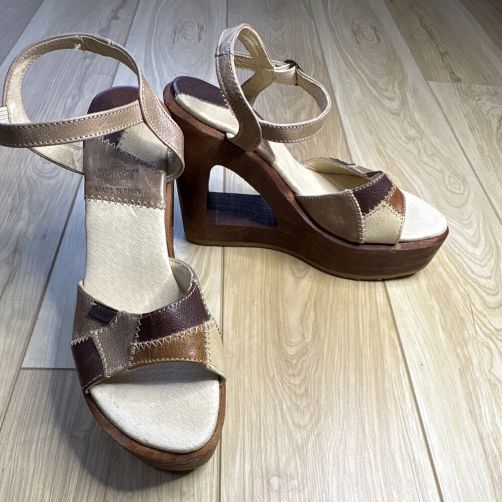 Destroy Rare Patchwork Leather Platform Wedge Sandals Boho Euro Summer US 9.5